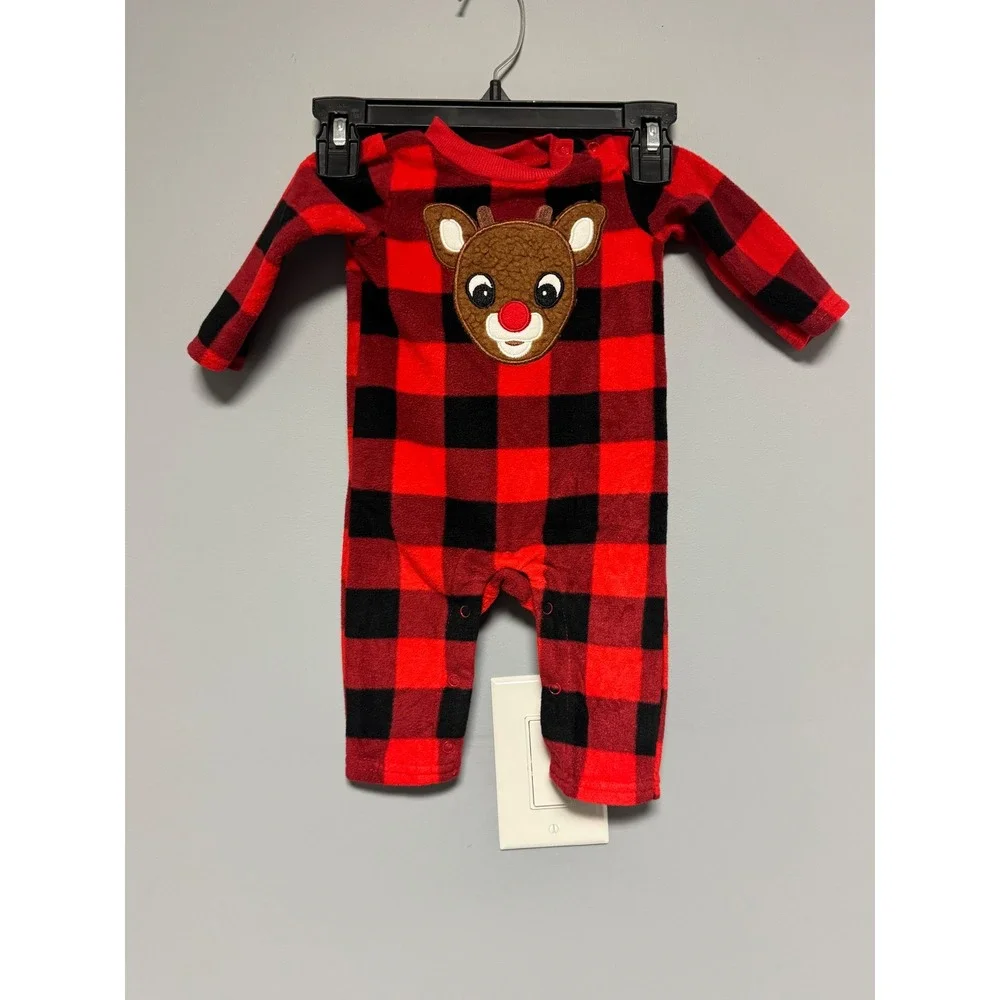 Rudolph the Red Nosed Reindeer‎ Baby Pajamas Red Black Buffalo Check Fleece 3m